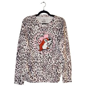 Buc-ees Animal Print Women's Medium Beaver Pullover Sweatshirt Fleece Longsleeve